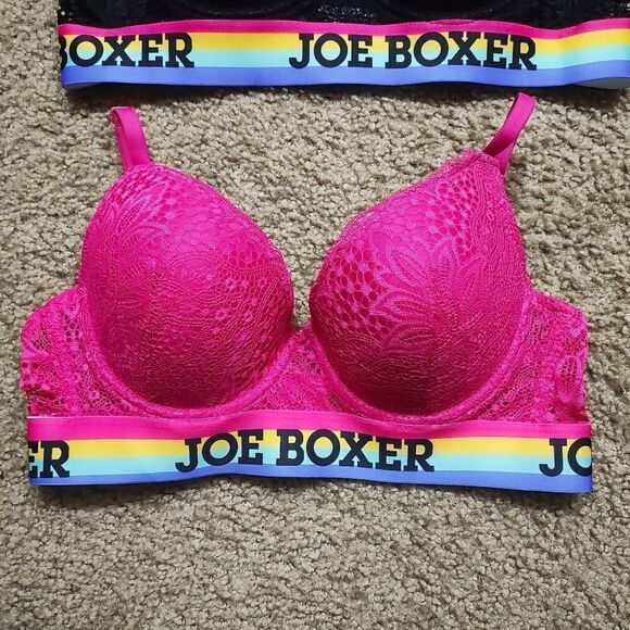 Joe Boxer Women's Black and Pink Lace Push-up Bra Set -J - Picture 3 of 7